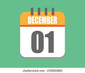 December day 1. Calendar icon for December. Vector illustration in orange and white on green background.