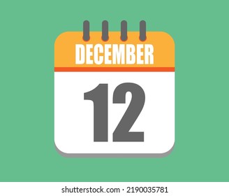 December day 12. Calendar icon for December. Vector illustration in orange and white on green background.