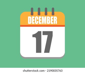 December day 17. Calendar icon for December. Vector illustration in orange and white on green background.