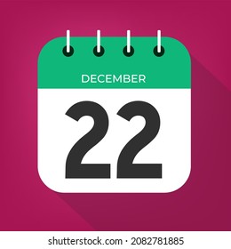 December day 22. Number twenty-two on a white paper with green color border on a red wine christmas background vector.