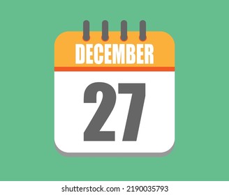 December day 27. Calendar icon for December. Vector illustration in orange and white on green background.