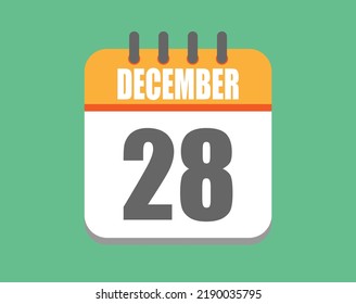 December day 28. Calendar icon for December. Vector illustration in orange and white on green background.