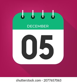 December day 5. Number five on a white paper with green color border on a red wine christmas background vector.