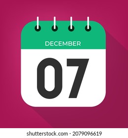 December day 7. Number seven on a white paper with green color border on a red wine christmas background vector.