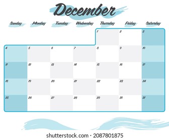 december elegant brush 2022 monthly calendar planner printable