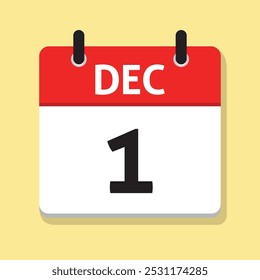 Primero de diciembre. 1 de diciembre. Calendario diario en Vector de diseño plano. Concepto de tiempo. Ilustración del día. Icono de fecha. Mes.