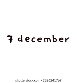 December Handwriting days of calendar black and white script