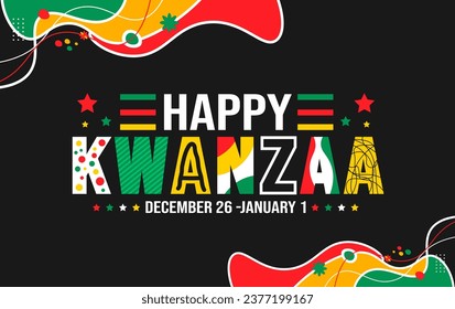 Diciembre es la plantilla de fondo Happy Kwanzaa. Concepto de vacaciones. plantilla de diseño de fondo, pancarta, carteles, tarjetas y afiches con inscripción de texto y color estándar. ilustración vectorial.
