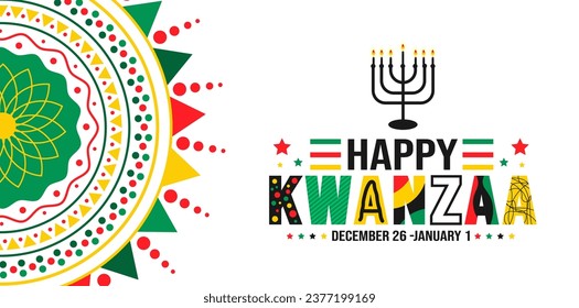 December is Happy Kwanzaa background template. Holiday concept. background, banner, placard, card, and poster design template with text inscription and standard color. vector illustration.
