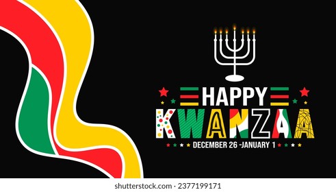 December is Happy Kwanzaa background template. Holiday concept. background, banner, placard, card, and poster design template with text inscription and standard color. vector illustration.
