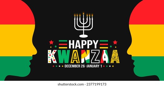 December is Happy Kwanzaa background template. Holiday concept. background, banner, placard, card, and poster design template with text inscription and standard color. vector illustration.
