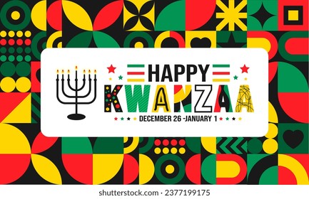 Diciembre es la plantilla de fondo Happy Kwanzaa. Concepto de vacaciones. plantilla de diseño de fondo, pancarta, carteles, tarjetas y afiches con inscripción de texto y color estándar. ilustración vectorial.
