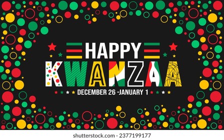 December is Happy Kwanzaa background template. Holiday concept. background, banner, placard, card, and poster design template with text inscription and standard color. vector illustration.
