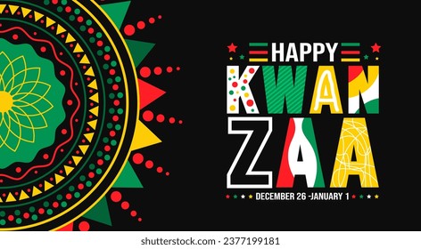 Diciembre es la plantilla de fondo Happy Kwanzaa. Concepto de vacaciones. plantilla de diseño de fondo, pancarta, carteles, tarjetas y afiches con inscripción de texto y color estándar. ilustración vectorial.
