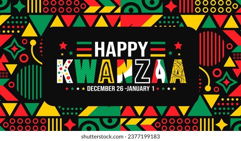 December is Happy Kwanzaa background template. Holiday concept. background, banner, placard, card, and poster design template with text inscription and standard color. vector illustration.
