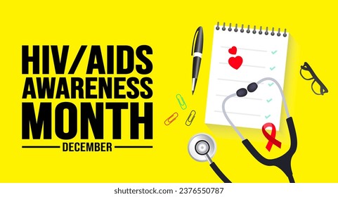 December is HIVAIDS Awareness Month background template. Holiday concept. background, banner, placard, card, and poster design template with text inscription and standard color. vector illustration.