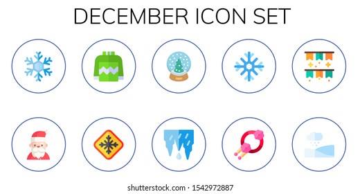 december icon set. 10 flat december icons.  Simple modern icons about  - snowflake, santa claus, sweater, frost, snow globe, icicles, wreath, ornament, snow