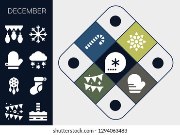  december icon set. 13 filled december icons. Simple modern icons about  - Winter, Garland, North pole, Ornament, Christmas sock, Mitten, Snow, Garlands, Snowflake, Candy cane