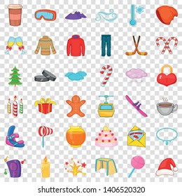 December icons set. Cartoon style of 36 december vector icons for web for any design
