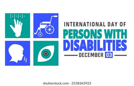 December is International Day of Persons with Disabilities. Holiday concept. suitable for placard, background,Greeting Card, Poster design template with text inscription, standard Social Media Post.