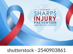 December is International Sharps Injury Prevention Awareness Month background template. Background, banner, card, and poster design template with text inscription.