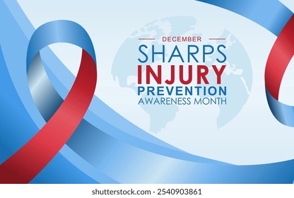 Dezembro é International Sharps Prevenção de Lesões Conscientização mês modelo de fundo. Modelo de design de plano de fundo, banner, cartão e cartaz com inscrição em texto.