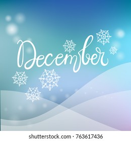 december lettering on winter illustration