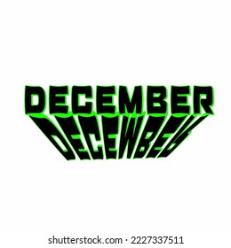 december lettering vector green and black color