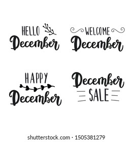 December lettering. Vector word on white background. Set of inscriptions about december month.
