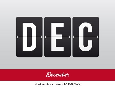December, mechanical panel letters. Typography, font, type vector vintage retro.