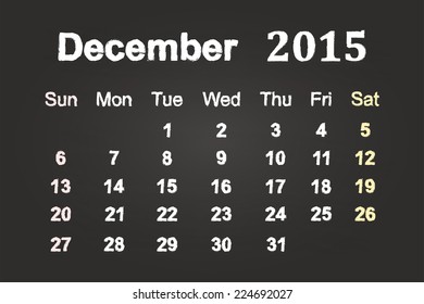 December Month 2015 Calendar On Blackboard