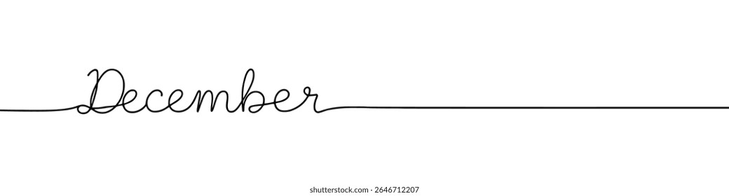 Dezember Monat durchgehende einzeilige Zeichnung mit Wort. Minimalistische Zeichnung der Phrasendarstellung.