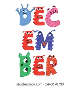 December month cute monster vector design