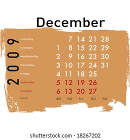 December month from grunge Calendar 2009 year. (See similar vectors in my profile)