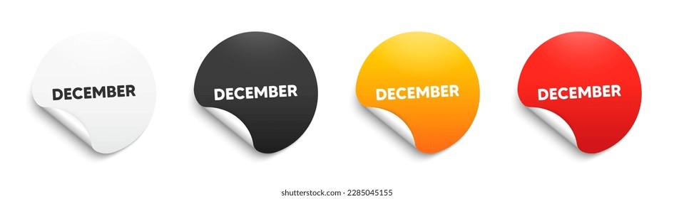 December month icon. Round sticker badge with offer. Event schedule Dec date. Meeting appointment planner. Paper label banner. December adhesive tag. Vector