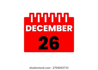 Dezember Monat einzelner Tag, Vektorgrafik, Kalender mit roter, schwarz-weißer Hintergrundfarbe, Kalendersymbol im Dezember 
