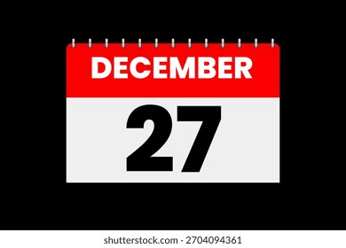  Diciembre mes Vector de un solo día, ilustración, calendario con rojo, blanco y negro color de fondo icono de calendario de diciembre 