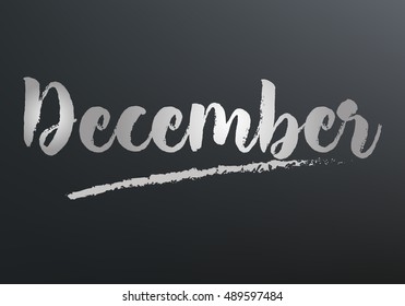 December month text written on the blackboard with chalk board effect vector graphic illustration