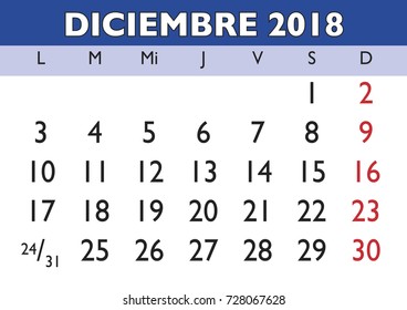 275 Diciembre Monthly Calendar Spanish Images, Stock Photos & Vectors 