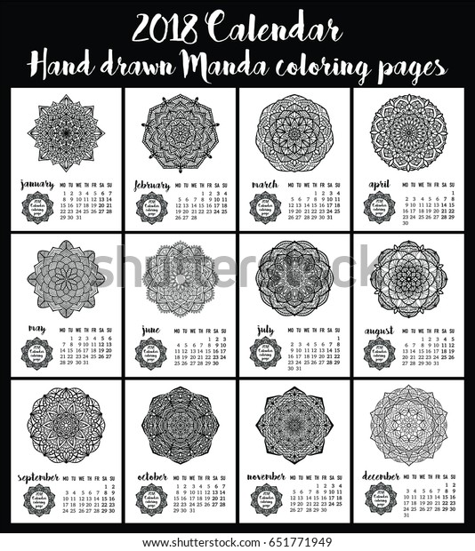 December Monthly Calendar 2018 Beautiful Hand Stock Vector Royalty Free 651771949