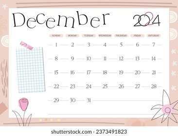 December monthly planner for 2024 with notes