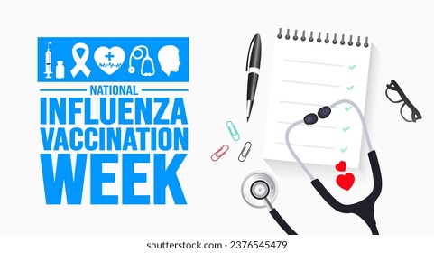 December is National Influenza Vaccination Week background template. Holiday concept. background, banner, placard, card, and poster design template with text inscription and standard color. vector