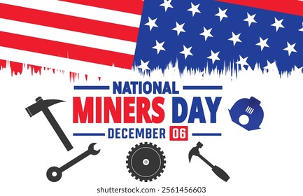 December is National Miners Day Vector illustration. Holiday concept with american flag Template for , background, Greeting Card, Poster design with text inscription, standard Social Media Post.