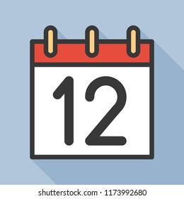 December, number and calendar icon, outline icon with long shadow