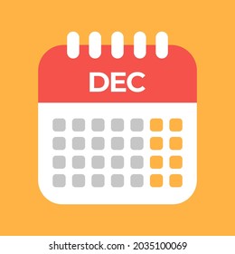 December. Red Calendar Template with Orange Background.