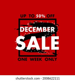 December Sale Banner On Red Background For Promotion Design. Sale Banner. Special Offer Price Sign. Discount Offer Price Sign.	