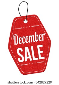 December sale red leather label or price tag on white background, vector illustration