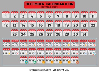 December schedule planner icons offering diverse event representation and calendar dates