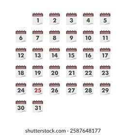 December Set Calendar Icon Vector Template