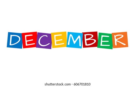 december, text in colorful rotated squares